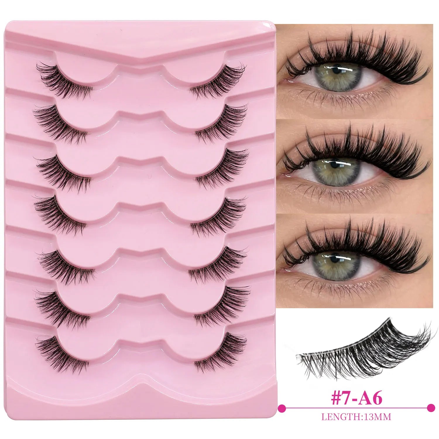 GROINNEYA Natural Half Lashes Cat Eyelashes Soft Wispy with Clear Invisible Band Reusable Faux Mink Eyelashes Makeup