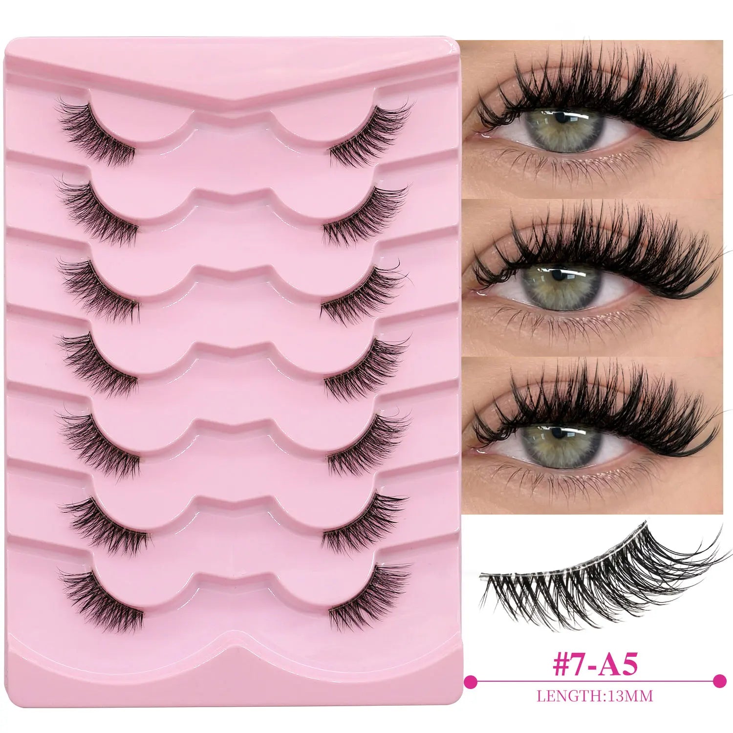 GROINNEYA Natural Half Lashes Cat Eyelashes Soft Wispy with Clear Invisible Band Reusable Faux Mink Eyelashes Makeup