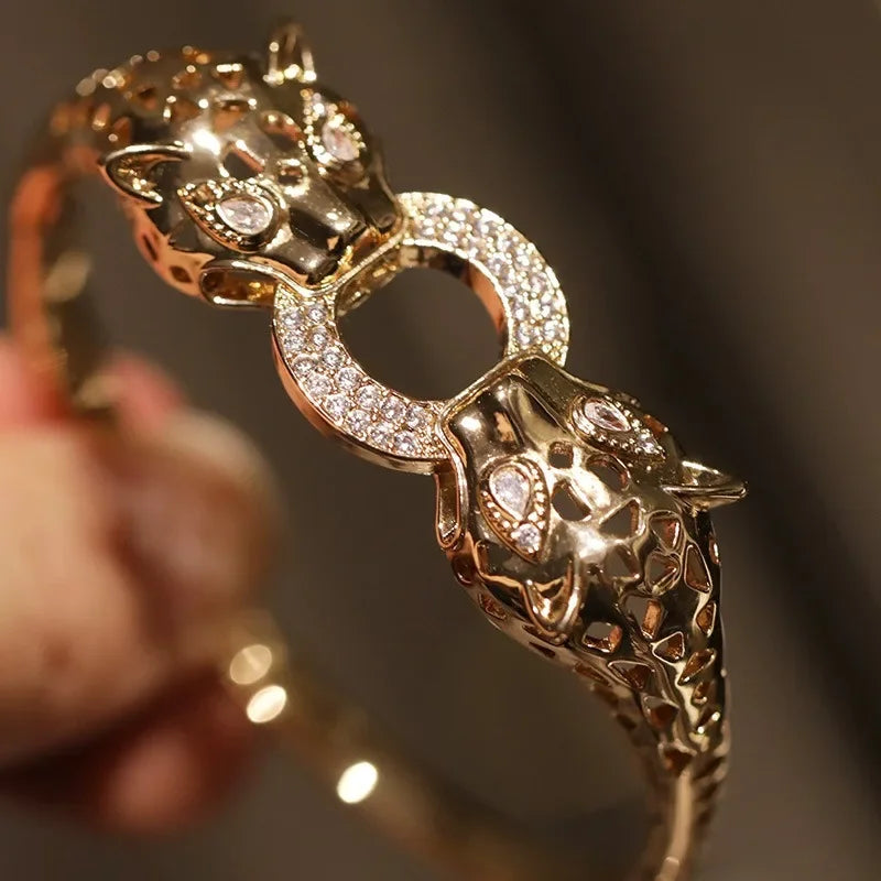 Luxury Inspired leopard Bracelet Set With Sparkling Rhinestones Open Cuff For Women Party Elegant Look Jewelry dropshipping