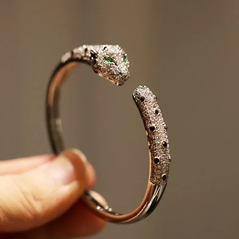 Luxury Inspired leopard Bracelet Set With Sparkling Rhinestones Open Cuff For Women Party Elegant Look Jewelry dropshipping