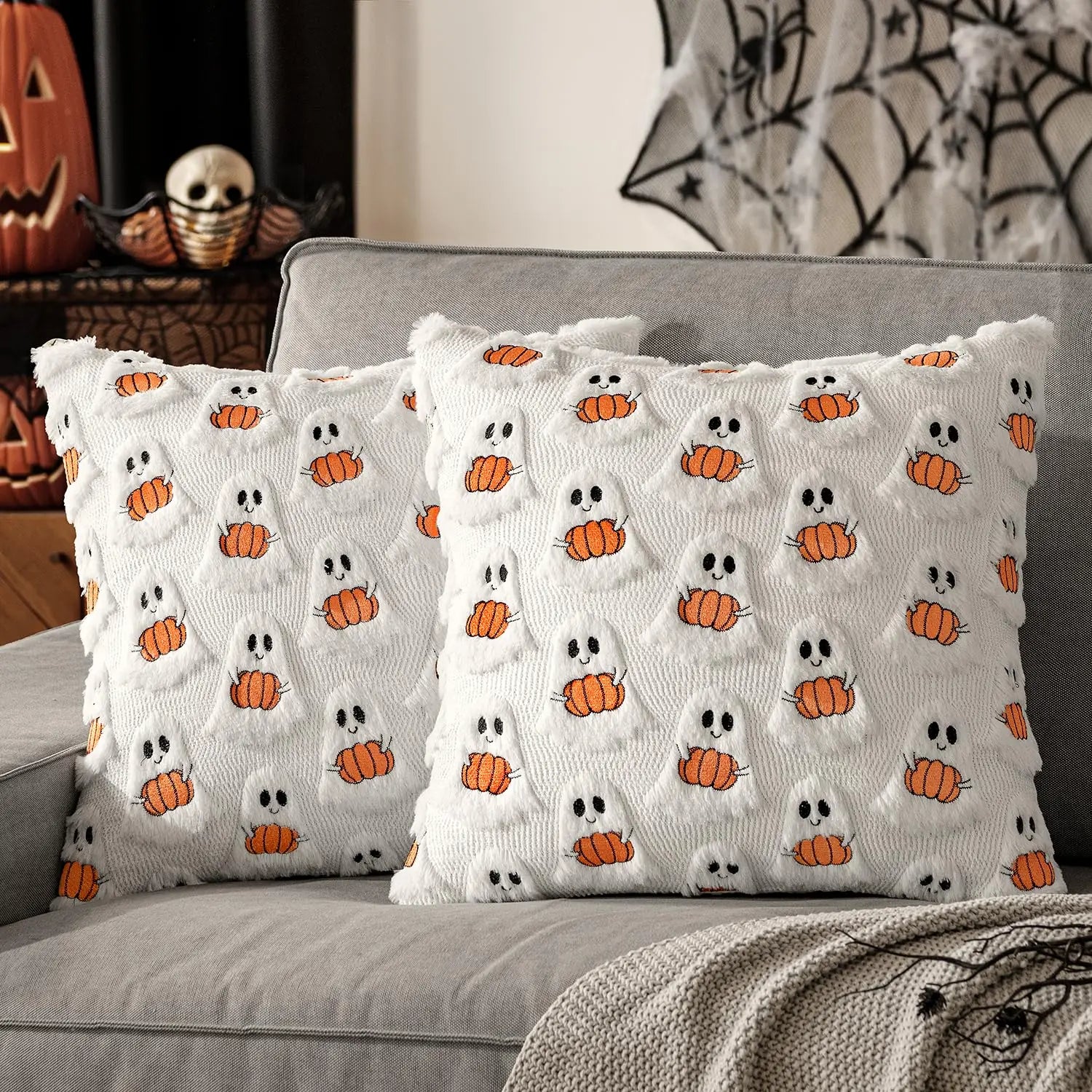 Autumn Pumpkin Home Decor Pillow Cover - Orange with Green Stem - Traditional Style - Suitable for Living Room, Bedroom, Sofa