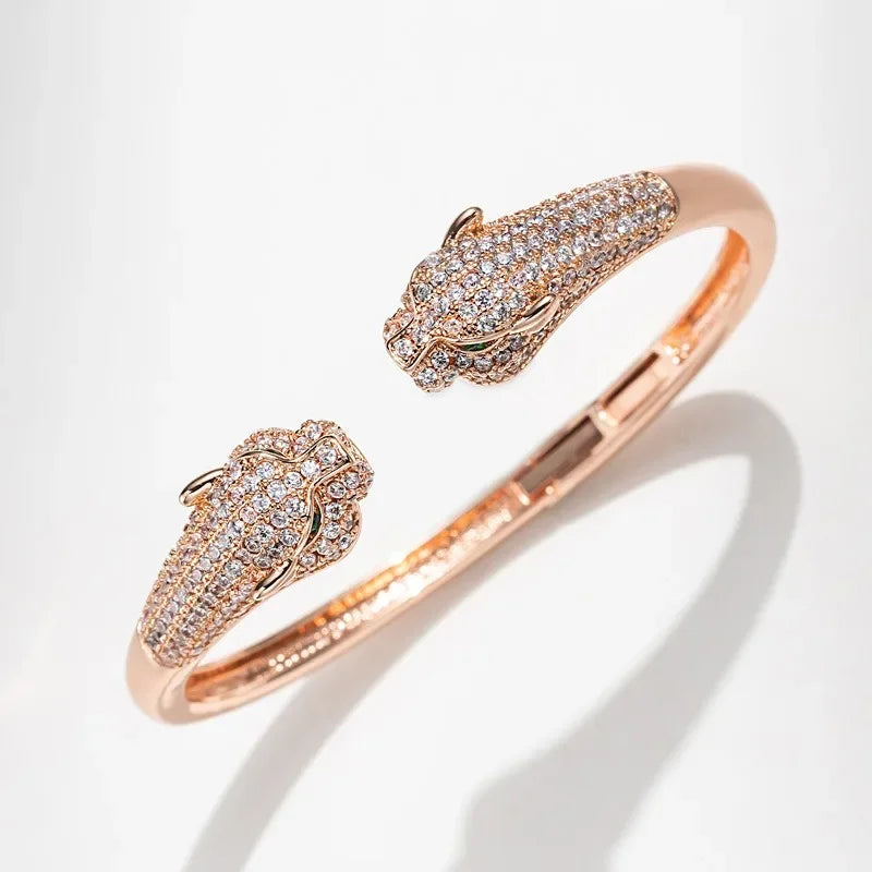 Luxury Inspired leopard Bracelet Set With Sparkling Rhinestones Open Cuff For Women Party Elegant Look Jewelry dropshipping