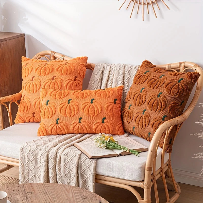 Autumn Pumpkin Home Decor Pillow Cover - Orange with Green Stem - Traditional Style - Suitable for Living Room, Bedroom, Sofa
