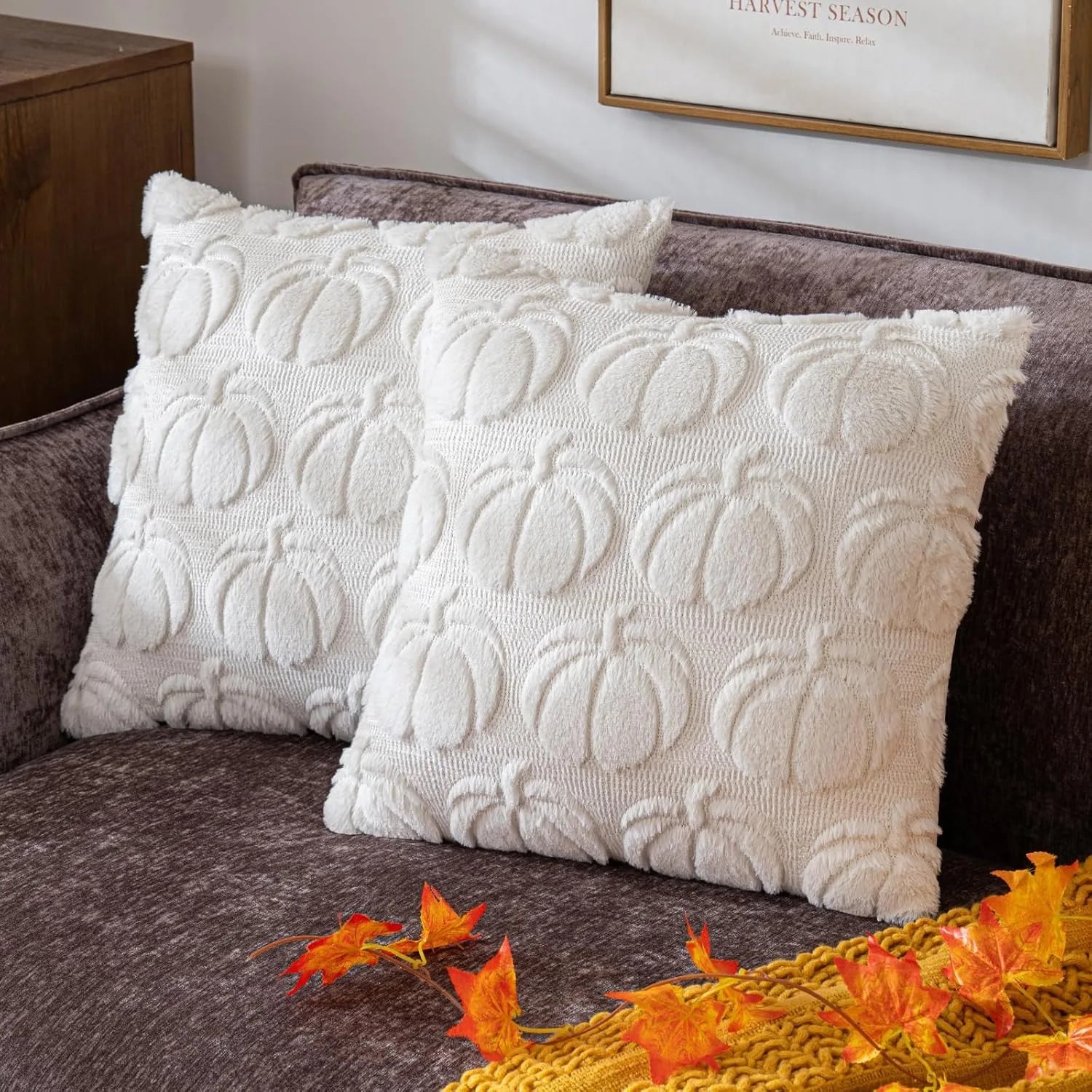 Autumn Pumpkin Home Decor Pillow Cover - Orange with Green Stem - Traditional Style - Suitable for Living Room, Bedroom, Sofa