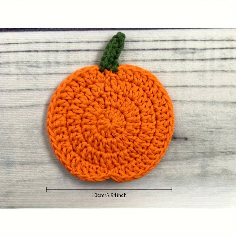Autumn Crochet Pumpkin Coasters Handmade Fall Farmhouse Table Decor Heat-Resistant Drink Mats Halloween Kitchen Gift Accessories