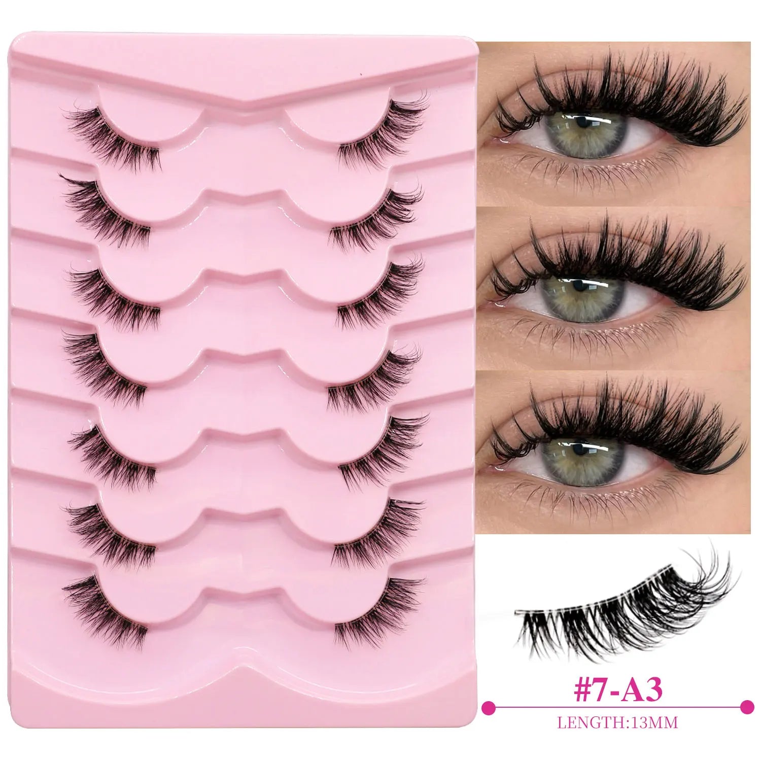 GROINNEYA Natural Half Lashes Cat Eyelashes Soft Wispy with Clear Invisible Band Reusable Faux Mink Eyelashes Makeup
