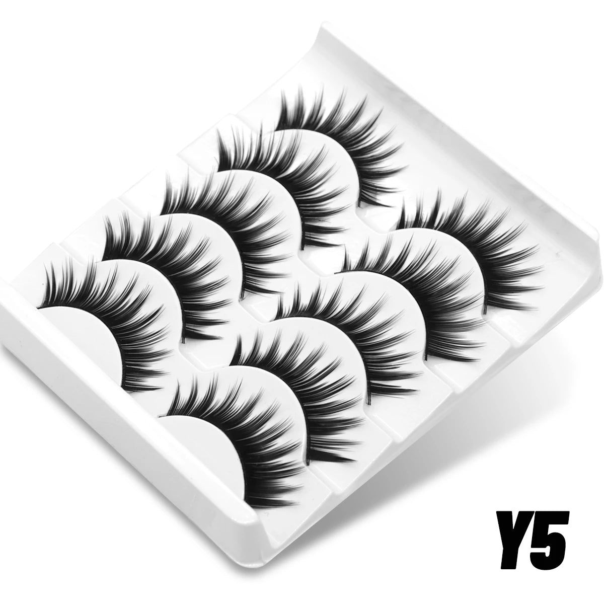 GROINNEYA Natural Half Lashes Cat Eyelashes Soft Wispy with Clear Invisible Band Reusable Faux Mink Eyelashes Makeup