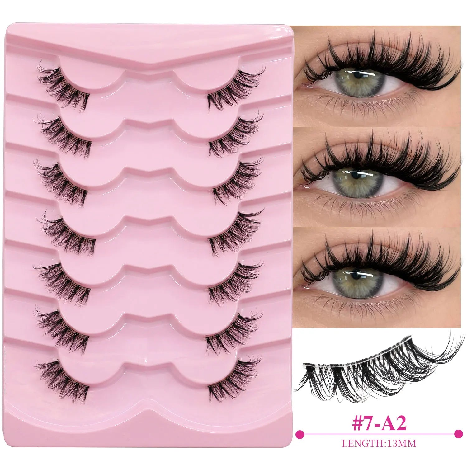 GROINNEYA Natural Half Lashes Cat Eyelashes Soft Wispy with Clear Invisible Band Reusable Faux Mink Eyelashes Makeup