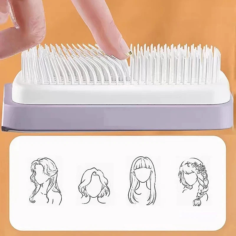 Automatic Self Cleaning Rotating Lifting Retractable Hairbrush Comb - Anti Static Scalp Massage Comb
