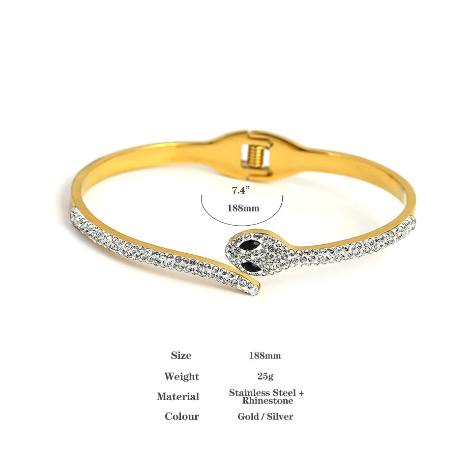 Greatera Delicate Full Rhinestone Snake Stainless Steel Bracelets Bangles for Women Gold Plated Cuff Bracelet Charm Jewelry 2023