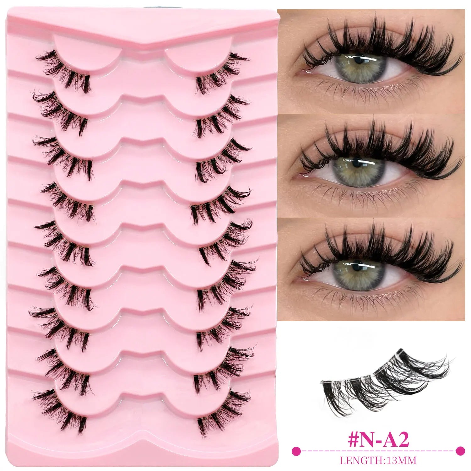 GROINNEYA Natural Half Lashes Cat Eyelashes Soft Wispy with Clear Invisible Band Reusable Faux Mink Eyelashes Makeup