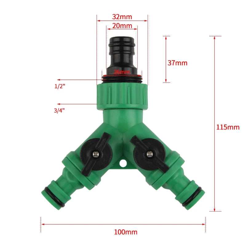 Garden Hose Y Connector 1/2" 3/4" Female Thread 2-way Tap Adapter Quick Joint Kit with On/Off Valve Water Splitter accessories