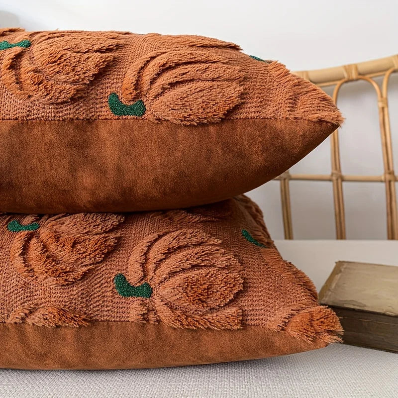 Autumn Pumpkin Home Decor Pillow Cover - Orange with Green Stem - Traditional Style - Suitable for Living Room, Bedroom, Sofa