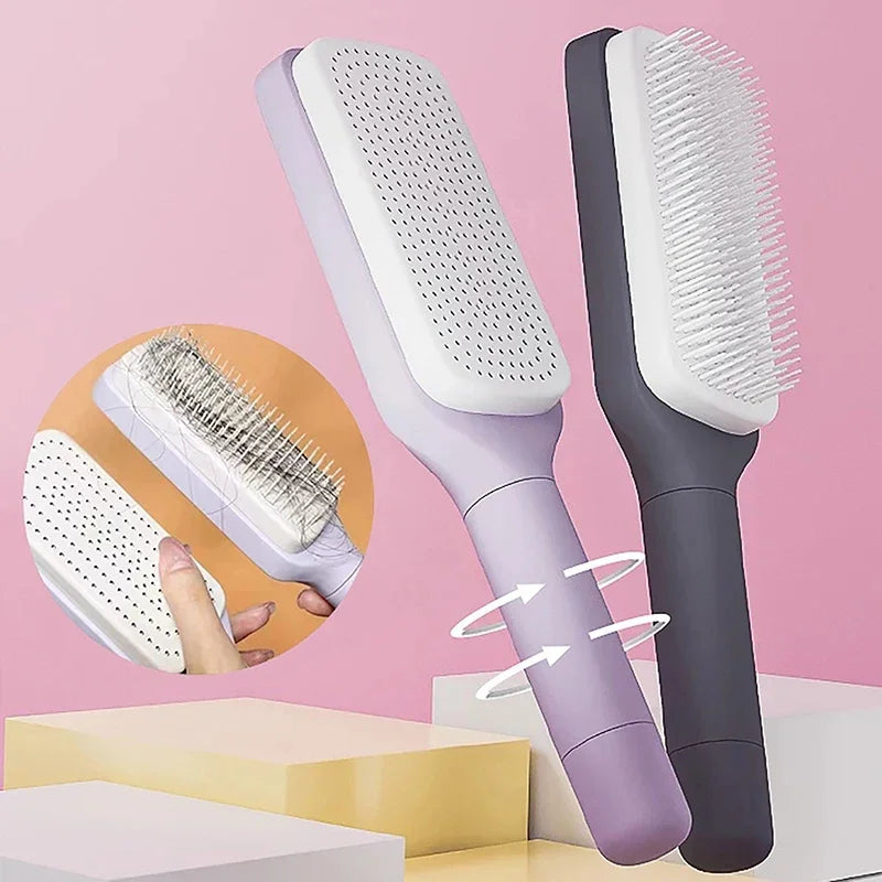 Automatic Self Cleaning Rotating Lifting Retractable Hairbrush Comb - Anti Static Scalp Massage Comb