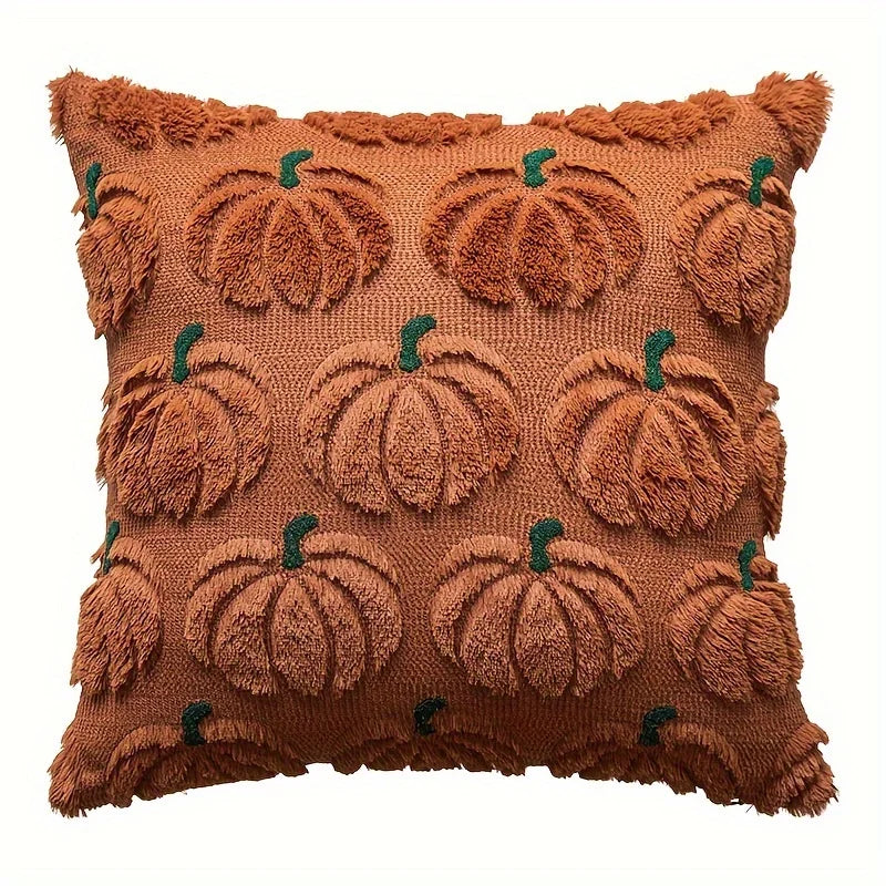 Autumn Pumpkin Home Decor Pillow Cover - Orange with Green Stem - Traditional Style - Suitable for Living Room, Bedroom, Sofa