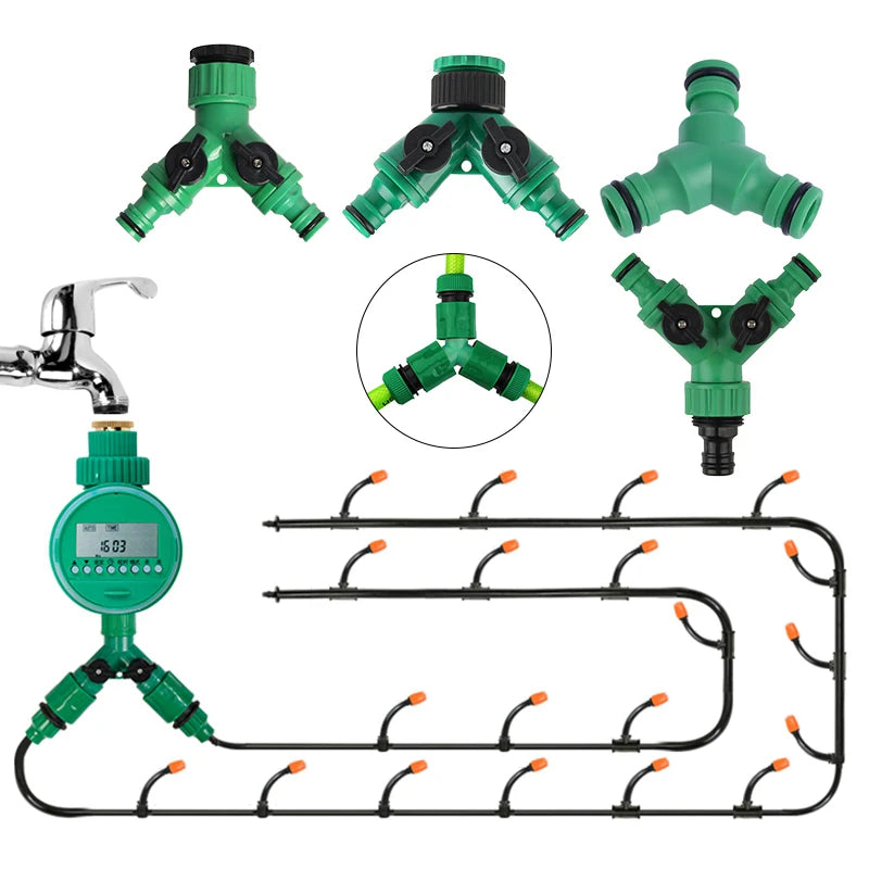 Garden Hose Y Connector 1/2" 3/4" Female Thread 2-way Tap Adapter Quick Joint Kit with On/Off Valve Water Splitter accessories