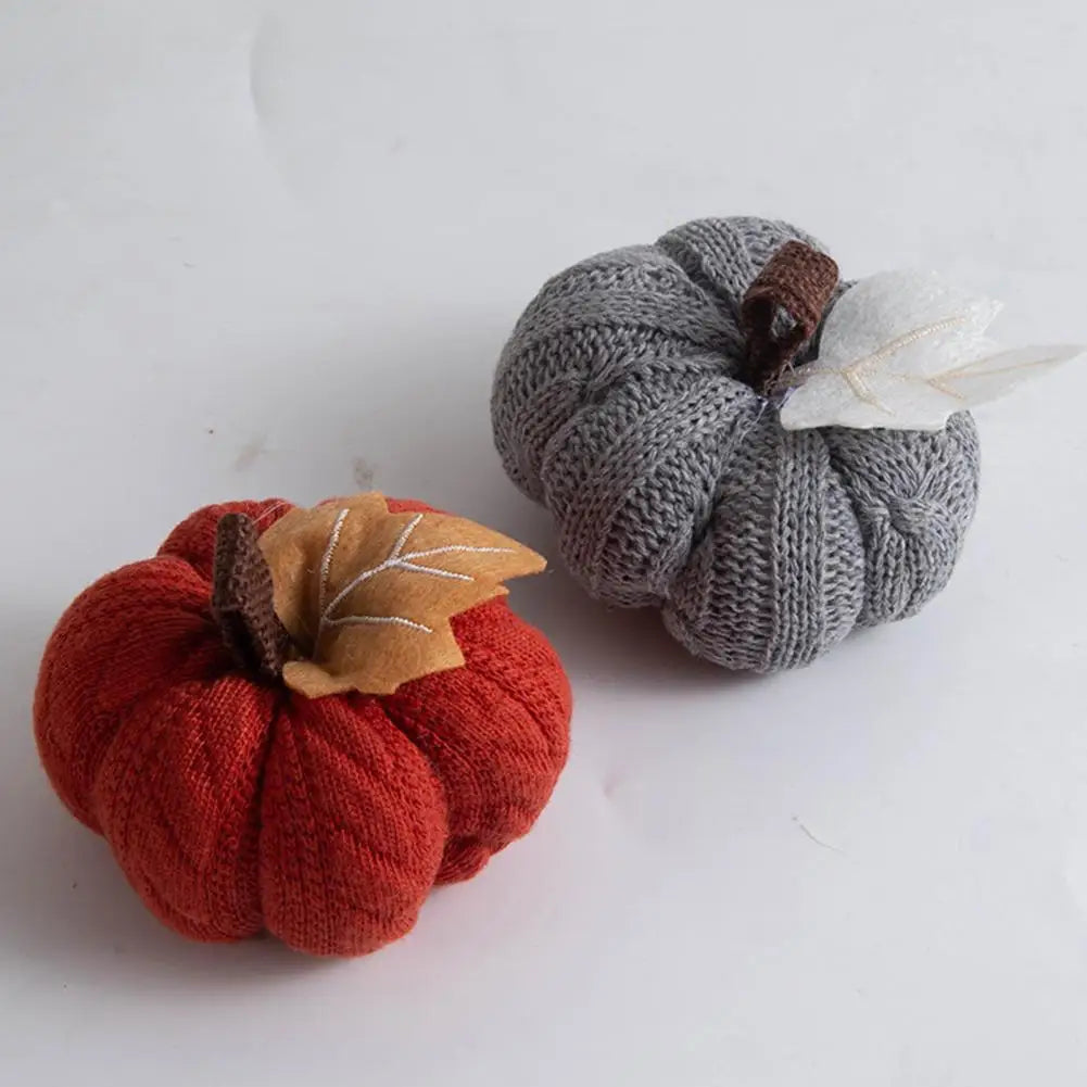 Autumn Vibes Decoration Fall Farmhouse Display Set of 3 Mini Knit Pumpkins for Thanksgiving Table Decor Realistic Faux Fall
