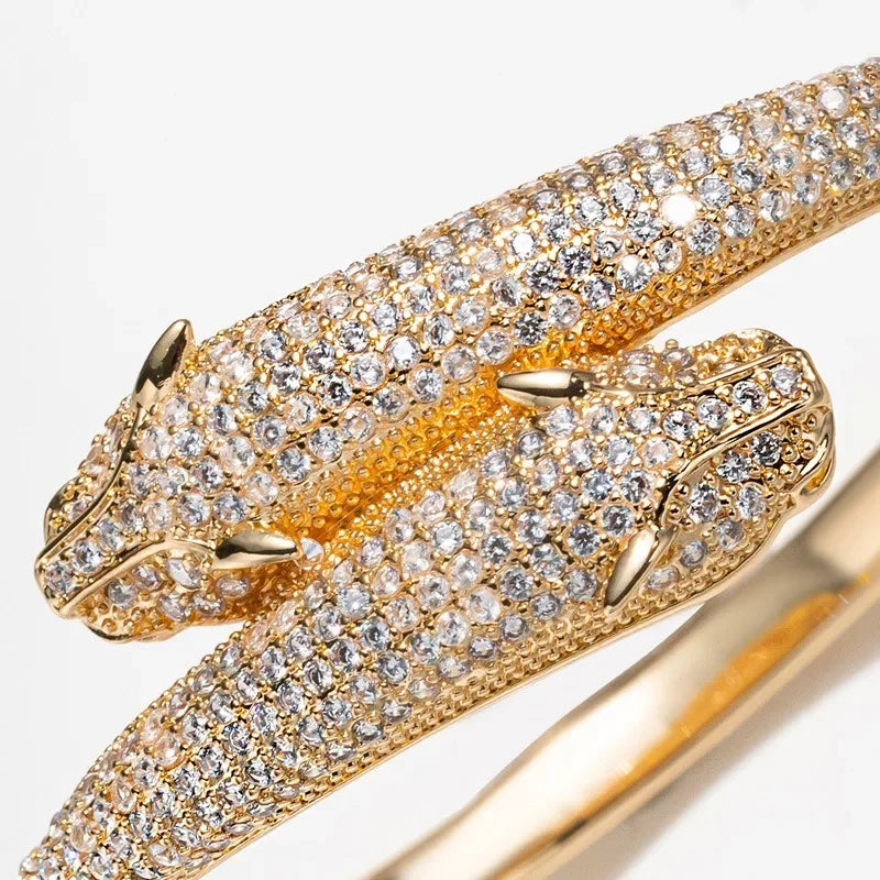 Luxury Inspired leopard Bracelet Set With Sparkling Rhinestones Open Cuff For Women Party Elegant Look Jewelry dropshipping