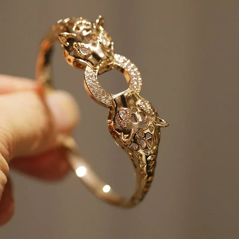 Luxury Inspired leopard Bracelet Set With Sparkling Rhinestones Open Cuff For Women Party Elegant Look Jewelry dropshipping