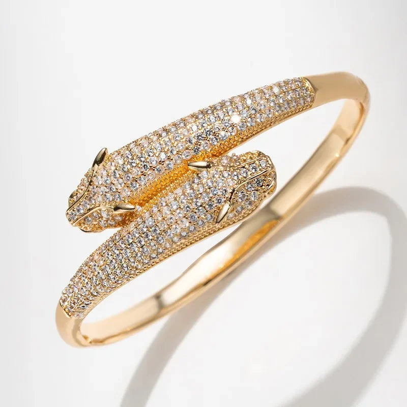 Luxury Inspired leopard Bracelet Set With Sparkling Rhinestones Open Cuff For Women Party Elegant Look Jewelry dropshipping