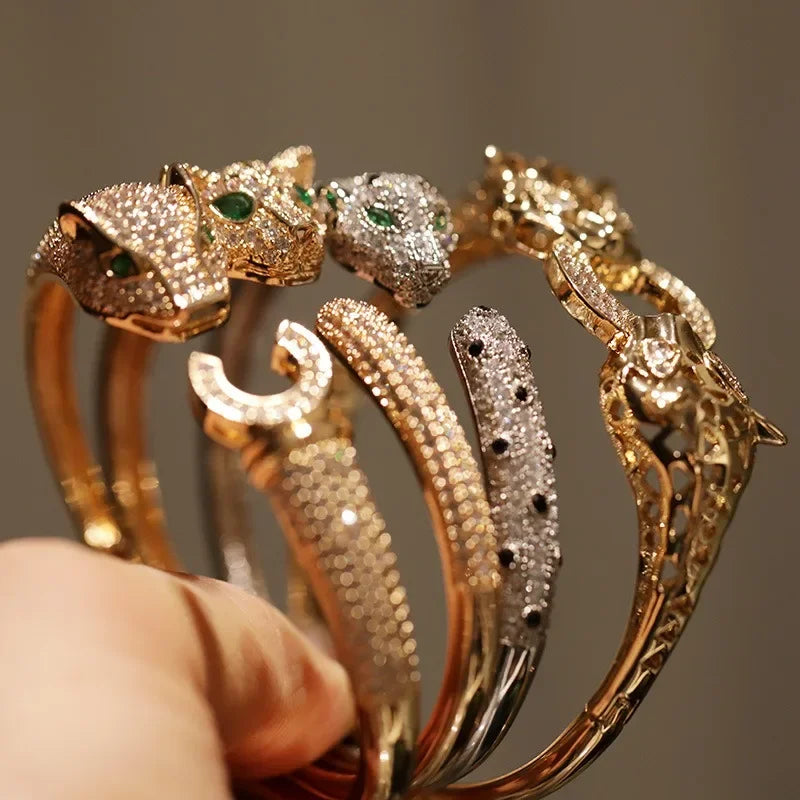 Luxury Inspired leopard Bracelet Set With Sparkling Rhinestones Open Cuff For Women Party Elegant Look Jewelry dropshipping