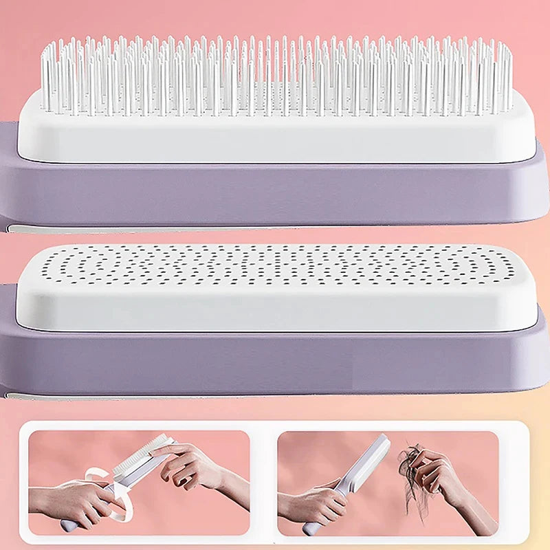 Automatic Self Cleaning Rotating Lifting Retractable Hairbrush Comb - Anti Static Scalp Massage Comb