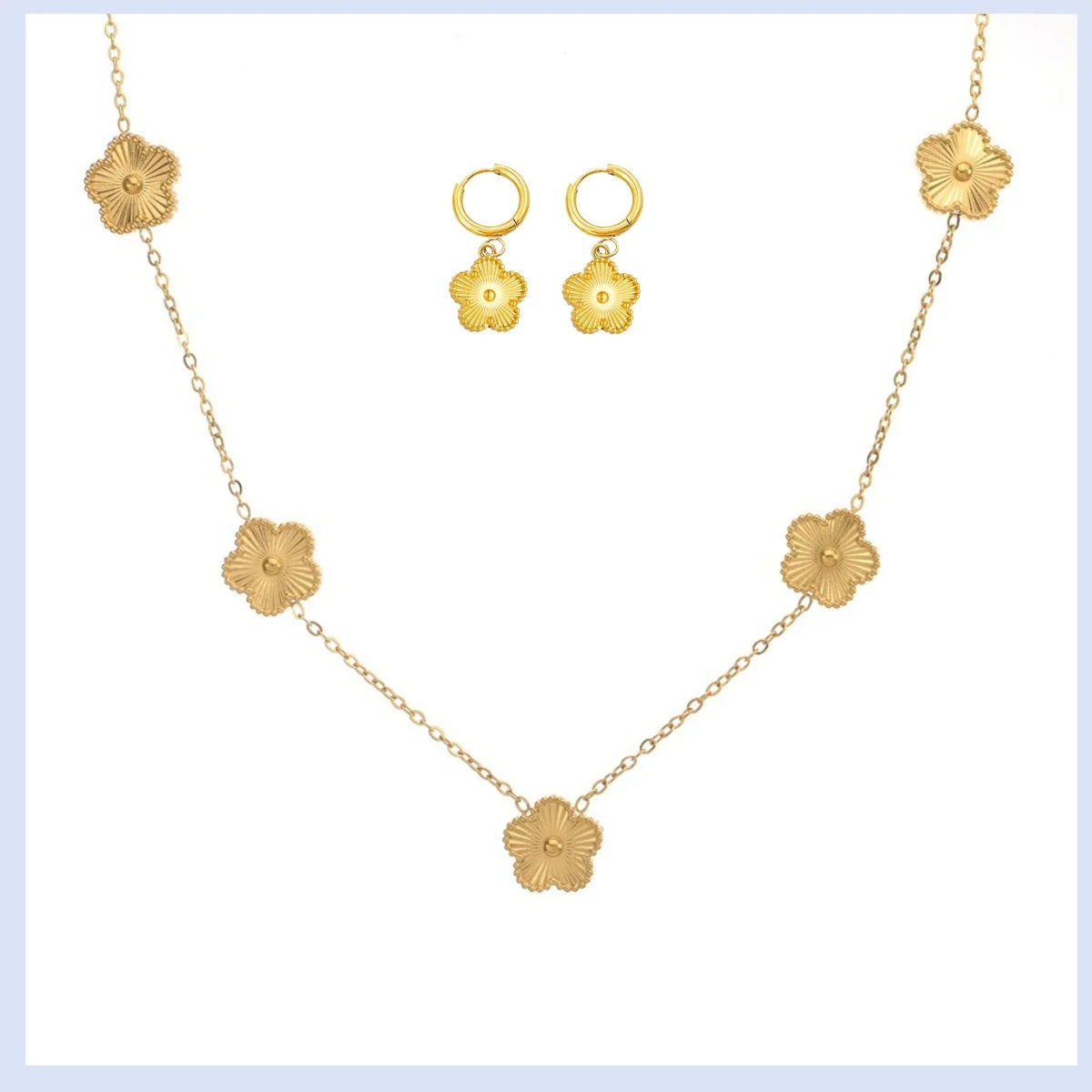 Gold Plated Lucky Five Leaf Flower Clover Necklace Bracelet Earrings For Women Girl Luxury Adjustable Jewelry Set Bijoux Gift