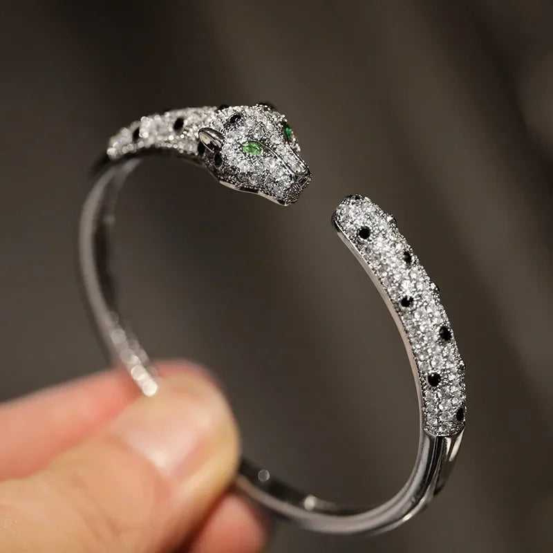 Luxury Inspired leopard Bracelet Set With Sparkling Rhinestones Open Cuff For Women Party Elegant Look Jewelry dropshipping