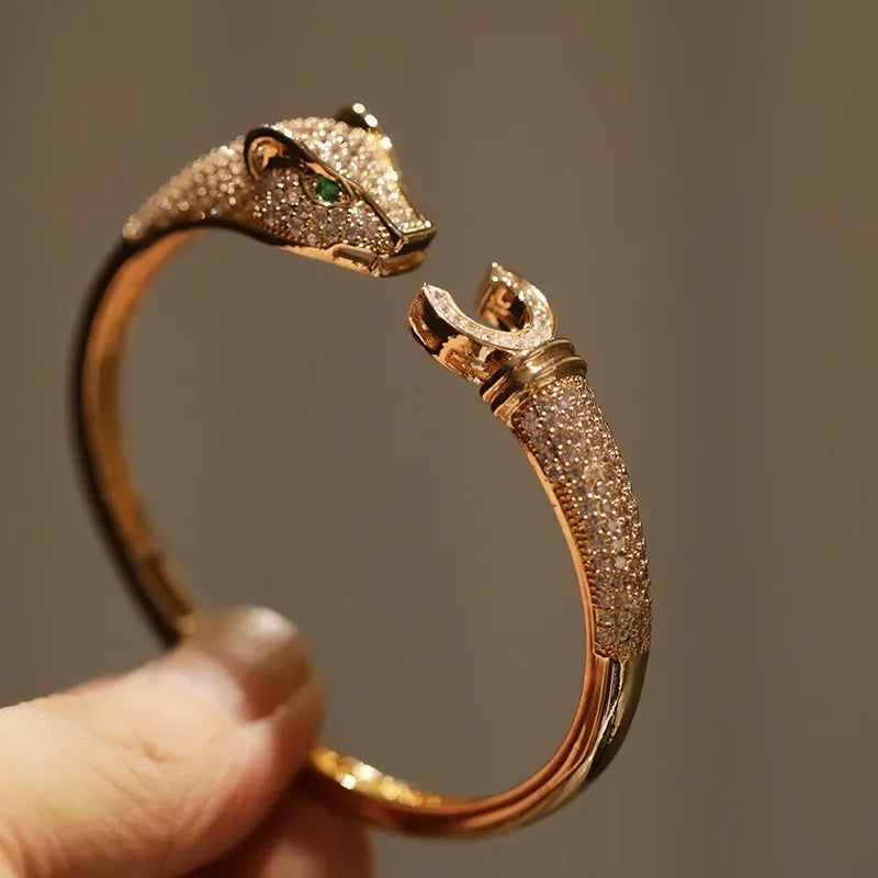 Luxury Inspired leopard Bracelet Set With Sparkling Rhinestones Open Cuff For Women Party Elegant Look Jewelry dropshipping