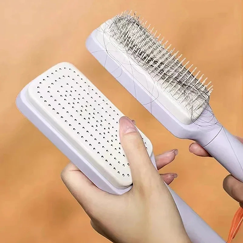 Automatic Self Cleaning Rotating Lifting Retractable Hairbrush Comb - Anti Static Scalp Massage Comb