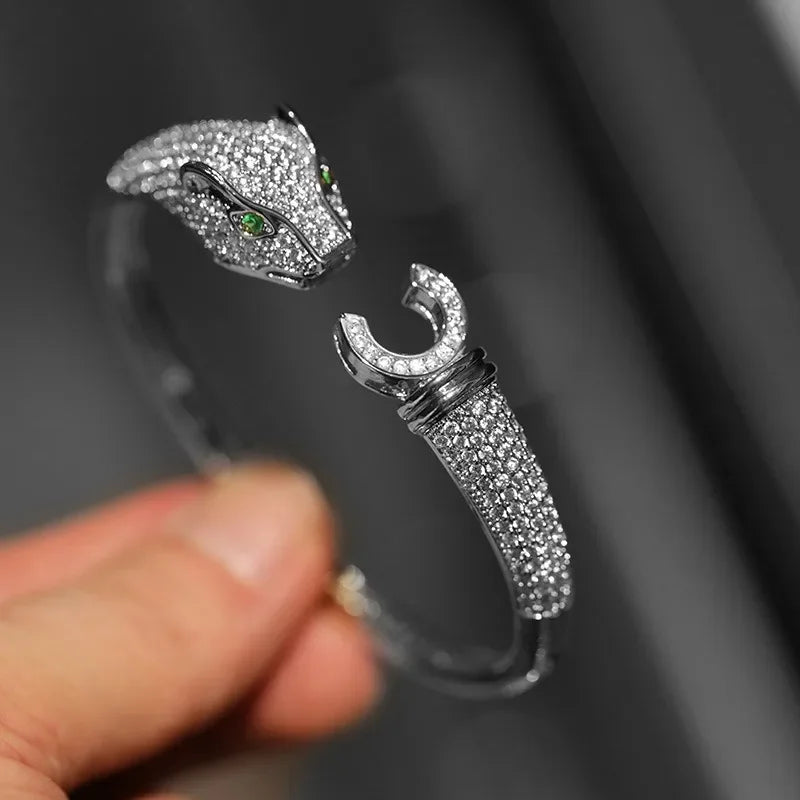 Luxury Inspired leopard Bracelet Set With Sparkling Rhinestones Open Cuff For Women Party Elegant Look Jewelry dropshipping