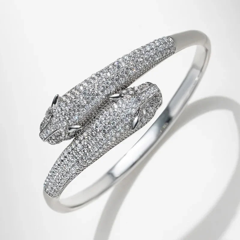 Luxury Inspired leopard Bracelet Set With Sparkling Rhinestones Open Cuff For Women Party Elegant Look Jewelry dropshipping