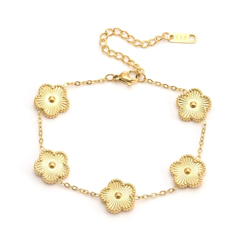 Gold Plated Lucky Five Leaf Flower Clover Necklace Bracelet Earrings For Women Girl Luxury Adjustable Jewelry Set Bijoux Gift