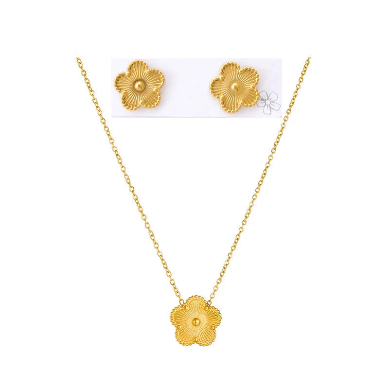Gold Plated Lucky Five Leaf Flower Clover Necklace Bracelet Earrings For Women Girl Luxury Adjustable Jewelry Set Bijoux Gift