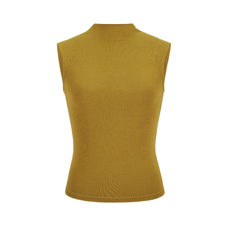 Semi-high-neck sleeveless vest