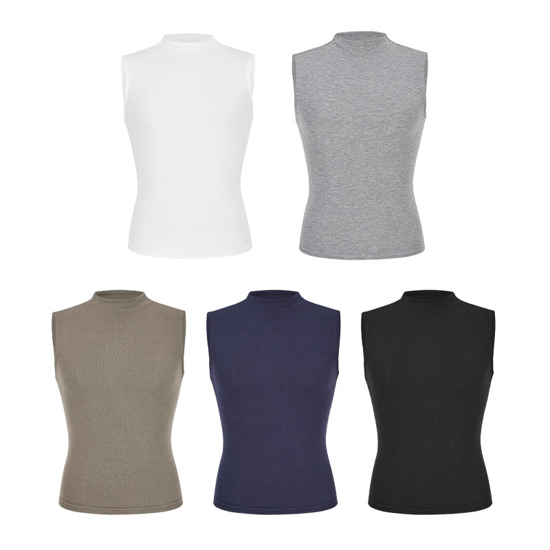 Semi-high-neck sleeveless vest